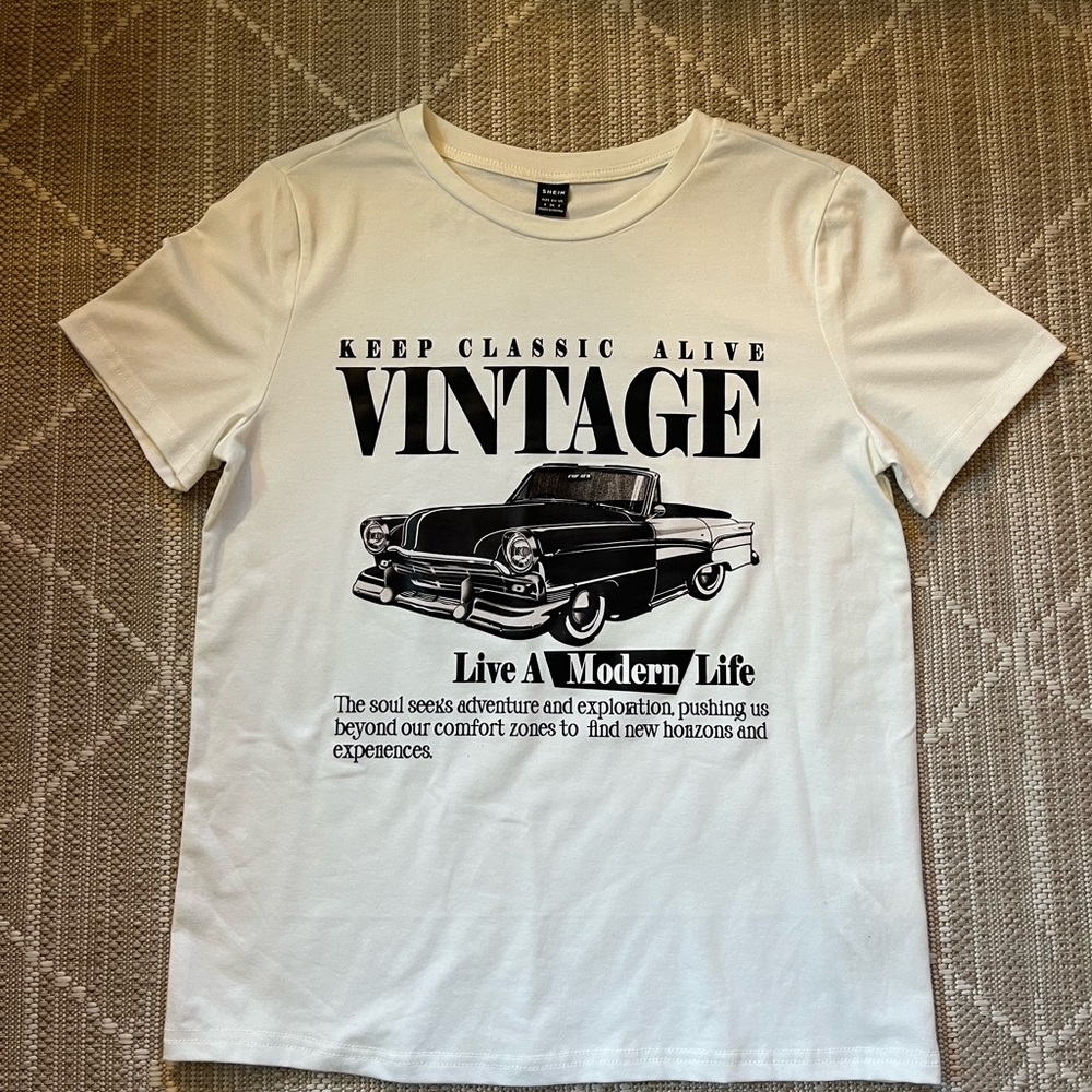 SHEIN Cream Vintage Graphic Tee